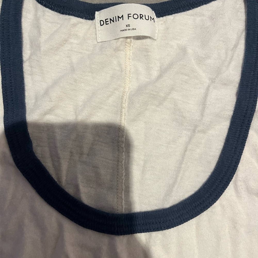 Aritzia Denim Forum White Tank with Navy Trim